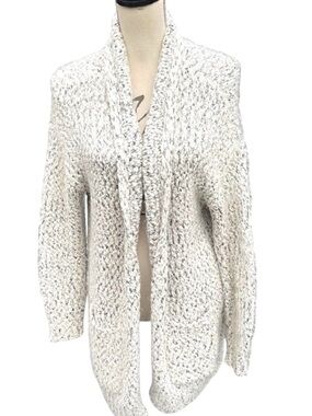 BP. Nordstrom Ivory Metallic Shawl Collar Open Front Cardigan Sweater (L)